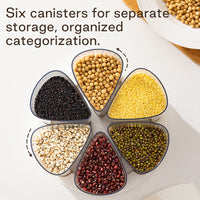 Rotating Cereal Dispenser Countertop Food Storage Containers BPA-Free PET Grain Canister Sets 6 Grids With Lids