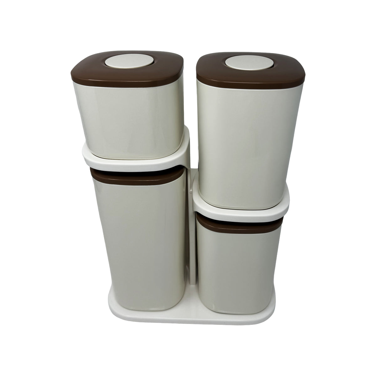 Pop-Top Container set of 4 with Stand ( white & brown colour)