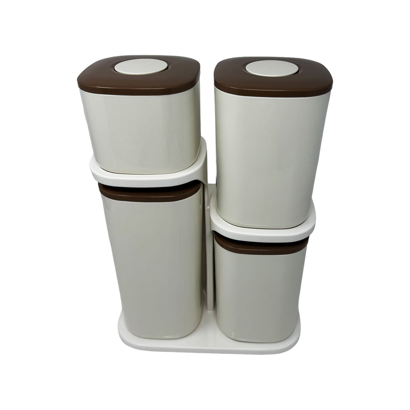 Pop-Top Container set of 4 with Stand ( white & brown colour)